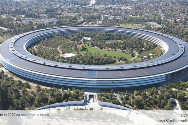 Apple Park in 2022 as seen from a drone.