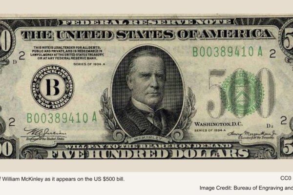 Image of William McKinley as it appears on the US $500 bill.