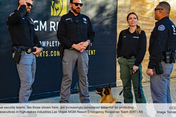 Professional security teams, like those shown here, are increasingly considered essential for protecting corporate executives in high-stakes industries